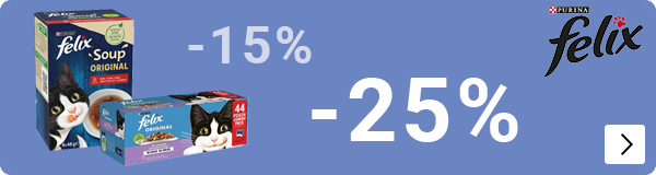 Felix soup en pouch kleinverpakkingen 25% korting felix grootverpakkingen 15% korting
