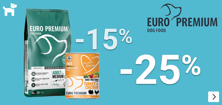 EUROPREMIUM droogvoer 15% natvoer 25% korting DOG