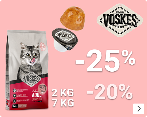 VOSKES droogvoer 25% korting en snacks 20% korting CAT