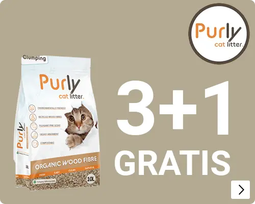 Purly Organic klontvormende houtvezel kattenbakvulling 10 liter 3 en 1 gratis CAT