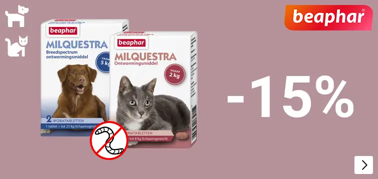 MILQUESTRA van Beaphar 15% korting DOG CAT