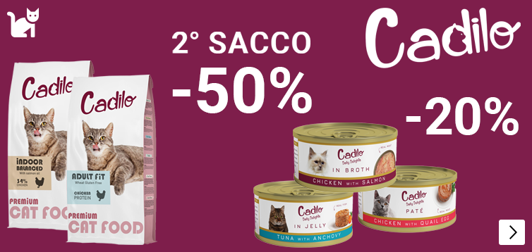 CADILO droogvoer 2e zak -50% en natvoer 20% korting CAT