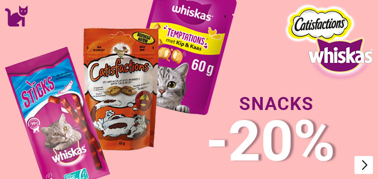 Whiskas of Catisfaction kattensnacks 20% korting