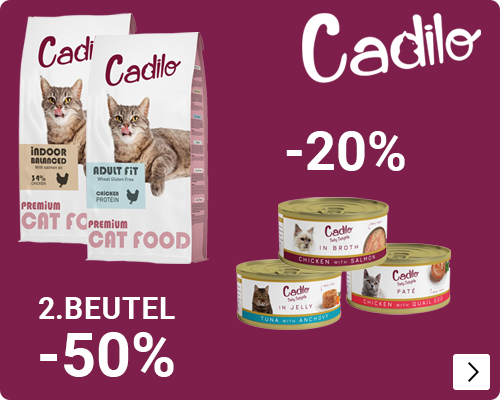 CADILO droogvoer 2e zak -50% en natvoer 20% korting CAT