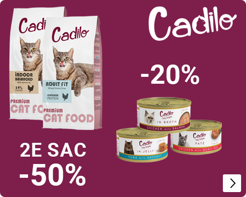 CADILO droogvoer 2e zak -50% en natvoer 20% korting CAT
