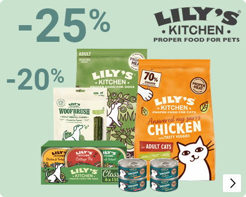 Lily's Kitchen hond en kat droogvoer 20% korting, natvoer en hond snacks 25% korting DOG CAT