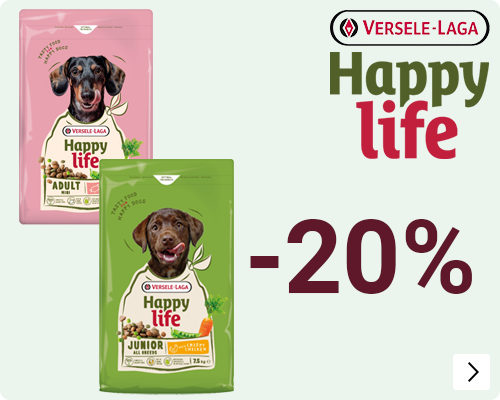 Happy life 2,5kg en junior 7,5 kg 20% korting