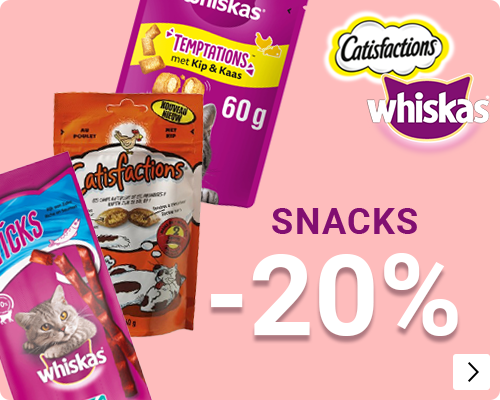 Whiskas of Catisfaction kattensnacks 20% korting
