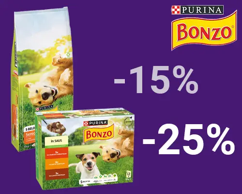 Bonzo hondenvoer maaltijdzakjes 25% korting brokken 15% korting DOG