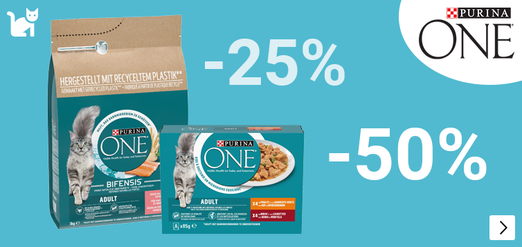 Purina One kleinverpakkingen 25%, natvoer 8x85g 50% korting CAT
