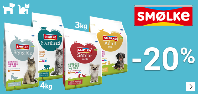 Smølke kleinverpakkingen 4kg kat en 3kg hond 20% korting DOG CAT