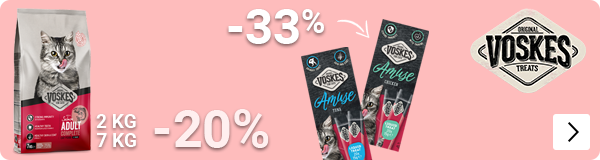 VOSKES droogvoer 20% en snacks 33% korting CAT