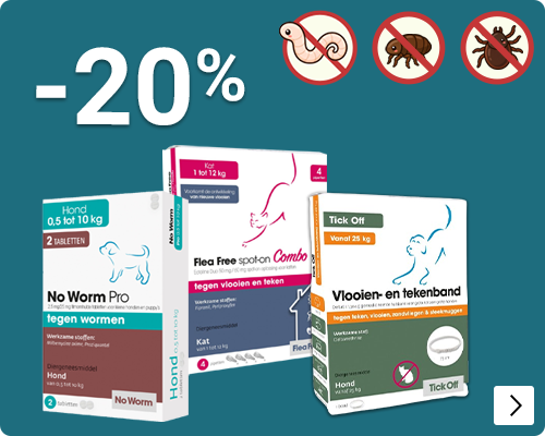 FLEA FREE EN NO WORM EN TICK OFF 20% korting DOG CAT