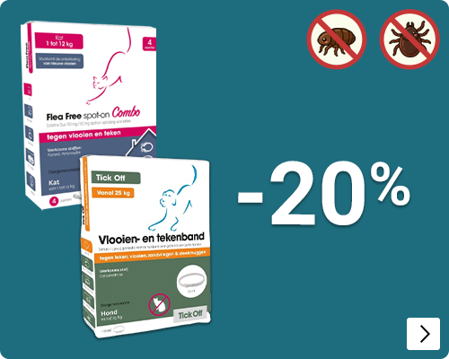 FLEA FREE EN NO WORM EN TICK OFF 20% korting DOG CAT