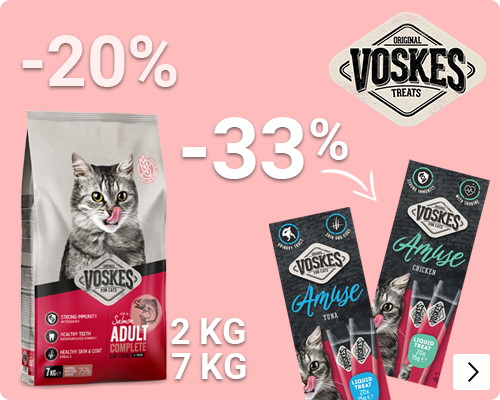 VOSKES droogvoer 20% en snacks 33% korting CAT