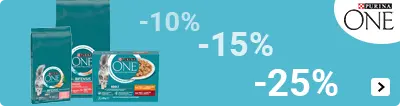 Purina One kattenvoer op kvp tot 1500 gr 25%, op 3kg 15% en op 7.5kg 10% korting