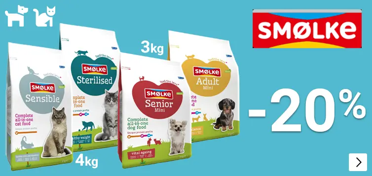 Smølke kleinverpakkingen 4kg kat en 3 kg hond 20% korting DOG CAT