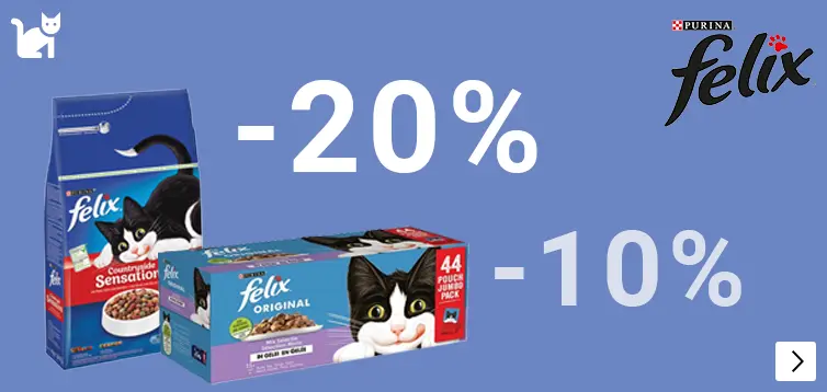 Felix droog of kvp maaltijdzakejs 20%, felix grootverp. maaltijdz. 10%korting
